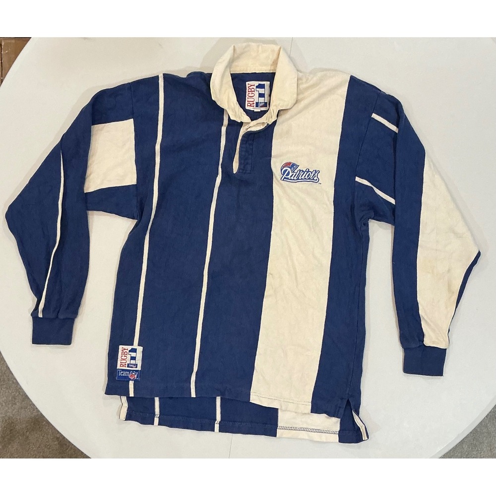 VTG USA Made 90s New England Patriots Rugby Color Block Blue White NFL Mens M